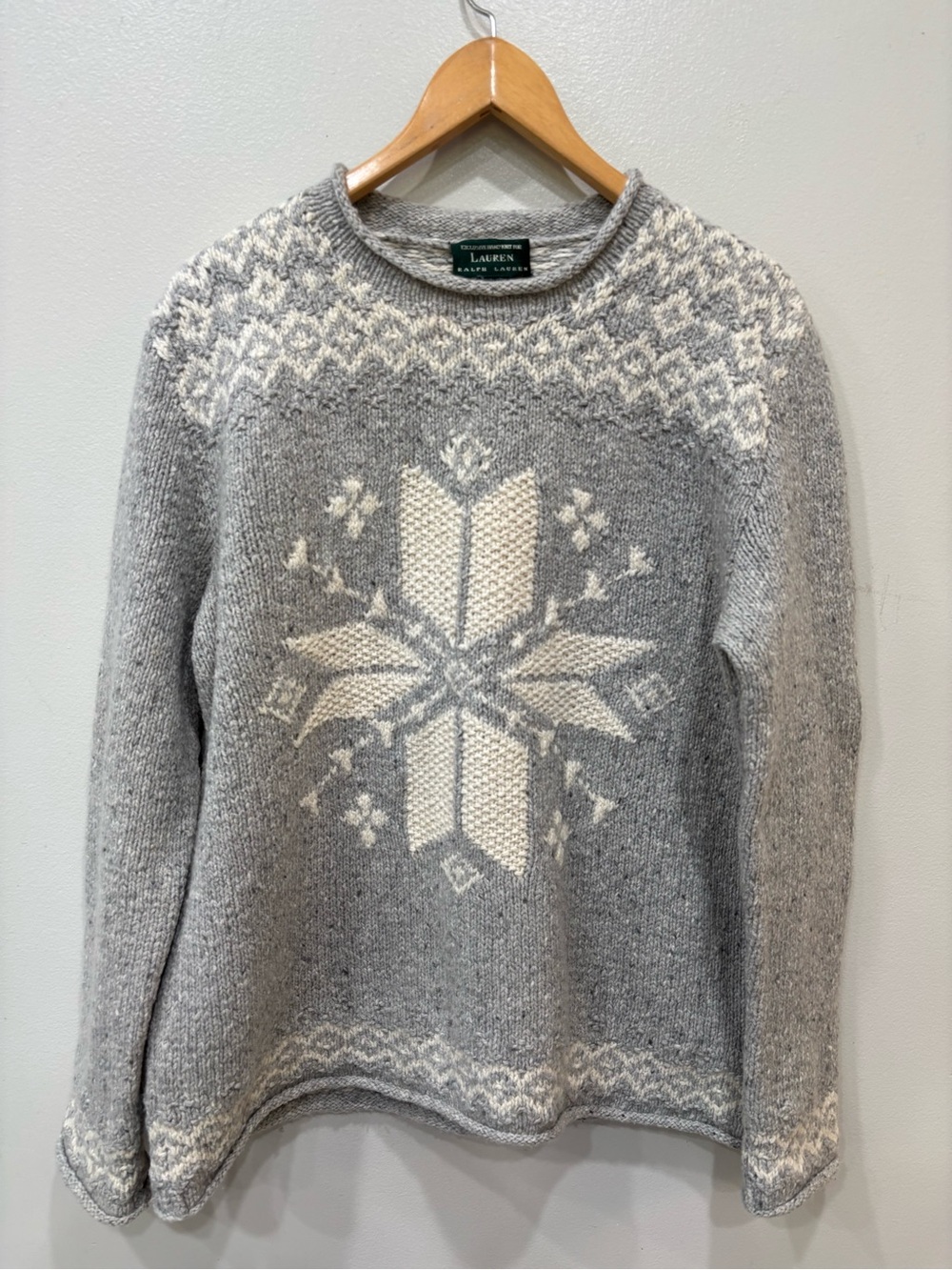Lauren Ralph Lauren Lambswool Handknit Snowflake Sweater Women’s Size Large